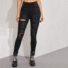 Frayed Edge Ripped Skinny Cropped Casual Mid Waist Denim Jeans