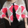 Geometric Jewel Neck Fur Leather Coat