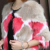 Geometric Jewel Neck Fur Leather Coat - Image 2