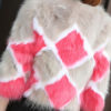 Geometric Jewel Neck Fur Leather Coat - Image 3