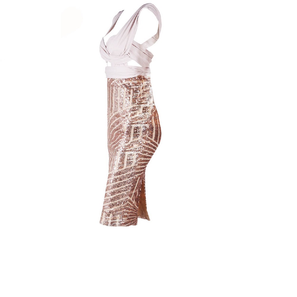 Geometry Sequins Backless Cutout V-neck Sleeveless Bodycon Party Dress - Image 5