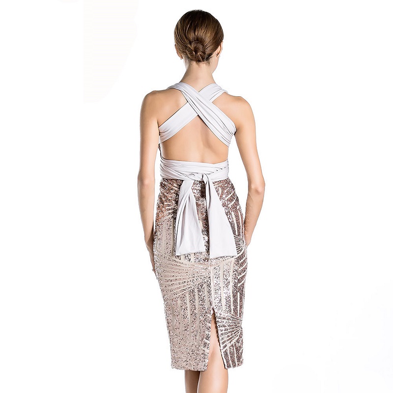 Geometry Sequins Backless Cutout V-neck Sleeveless Bodycon Party Dress - Image 4