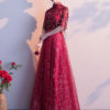 Half Sleeve Lace High Collar Formal Gowns - Image 3