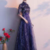 Half Sleeve Lace High Collar Formal Gowns - Image 7