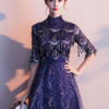 Half Sleeve Lace High Collar Formal Gowns - Image 9