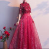 Half Sleeve Lace High Collar Formal Gowns - Image 2