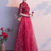 Half Sleeve Lace High Collar Formal Gowns - Image 4