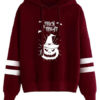 Halloween Pullover Long Sleeves Pumpkin Print Cotton Hooded Sweatshirt