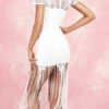 High Collar Lace Short Sleeves Cupless Semi Formal Party Dresses - Image 3