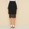 High Waist Contrast Lace Trim Button Side Pencil Skirt - Image 2