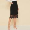 High Waist Contrast Lace Trim Button Side Pencil Skirt - Image 3
