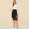 High Waist Contrast Lace Trim Button Side Pencil Skirt - Image 5