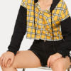 Hoodie Long Sleeves Plaid Buttons Hooded Sweatshirt - Image 3