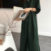 Jewel Neck Buttons Layered Cotton Maxi Dresses