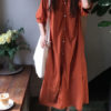 Jewel Neck Buttons Layered Cotton Maxi Dresses - Image 3