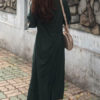 Jewel Neck Buttons Layered Cotton Maxi Dresses - Image 4