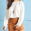 Jewel Neck Long Sleeves Acrylic Pullover Sweater