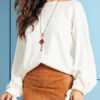 Jewel Neck Long Sleeves Acrylic Pullover Sweater - Image 3