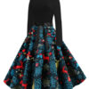 Jewel Neck Long Sleeves Christmas Pattern Rockabilly Retro Dress - Image 2