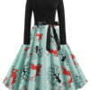 Jewel Neck Long Sleeves Christmas Pattern Rockabilly Vintage Dress