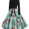 Jewel Neck Long Sleeves Christmas Pattern Rockabilly Vintage Dress - Image 2