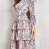 Jewel Neck Long Sleeves Printed Casual Skater Dresses