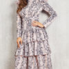 Jewel Neck Long Sleeves Printed Casual Skater Dresses - Image 2