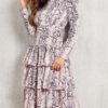 Jewel Neck Long Sleeves Printed Casual Skater Dresses - Image 3
