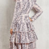 Jewel Neck Long Sleeves Printed Casual Skater Dresses - Image 4