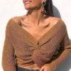 Elastic long sleeve knot short soft pullover sweater