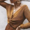 Elastic long sleeve knot short soft pullover sweater - Image 2