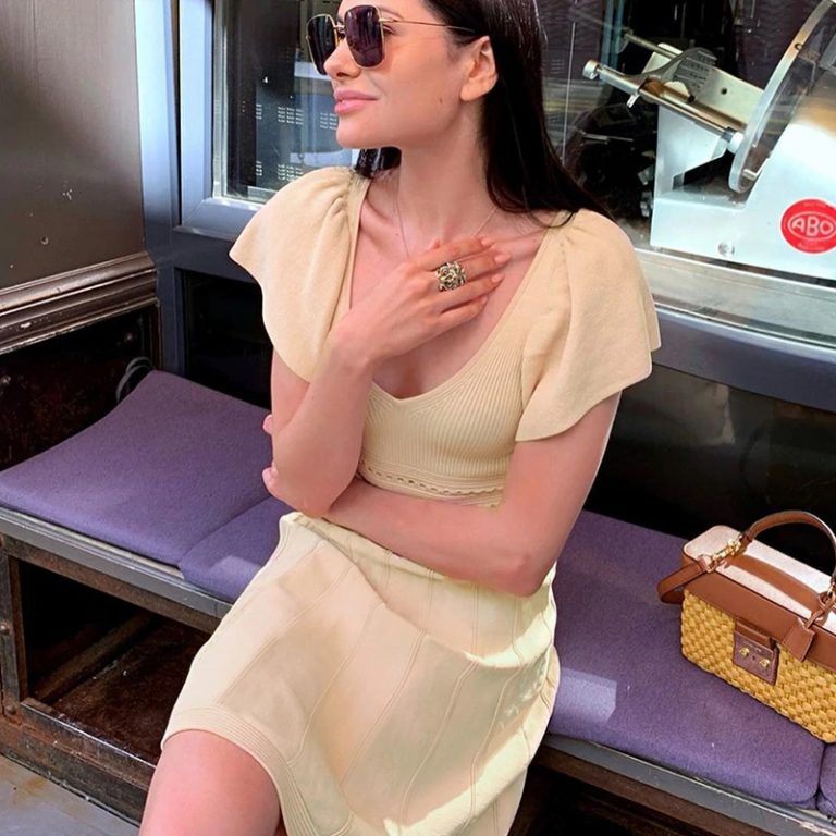 Sexy V-neck Short sleeve transparent office lady Knitted Dress - Image 3