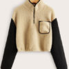 Long Sleeve Two Tone Zipper Sweatshirt