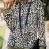 Long Sleeves Leopard Print Cotton Blend Hooded Sweatshirt