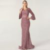 Long Sleeves Pearls Crystal Lace Evening Gowns - Image 2