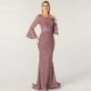 Long Sleeves Pearls Crystal Lace Evening Gowns - Image 3
