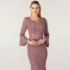 Long Sleeves Pearls Crystal Lace Evening Gowns - Image 5