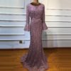 Long Sleeves Pearls Crystal Lace Evening Gowns - Image 6