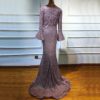Long Sleeves Pearls Crystal Lace Evening Gowns - Image 7