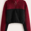 Long Sleeves Two Tone Zipper Sweatshirt