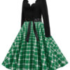 Neckline Long Sleeves Plaid Swing Retro Dress - Image 2