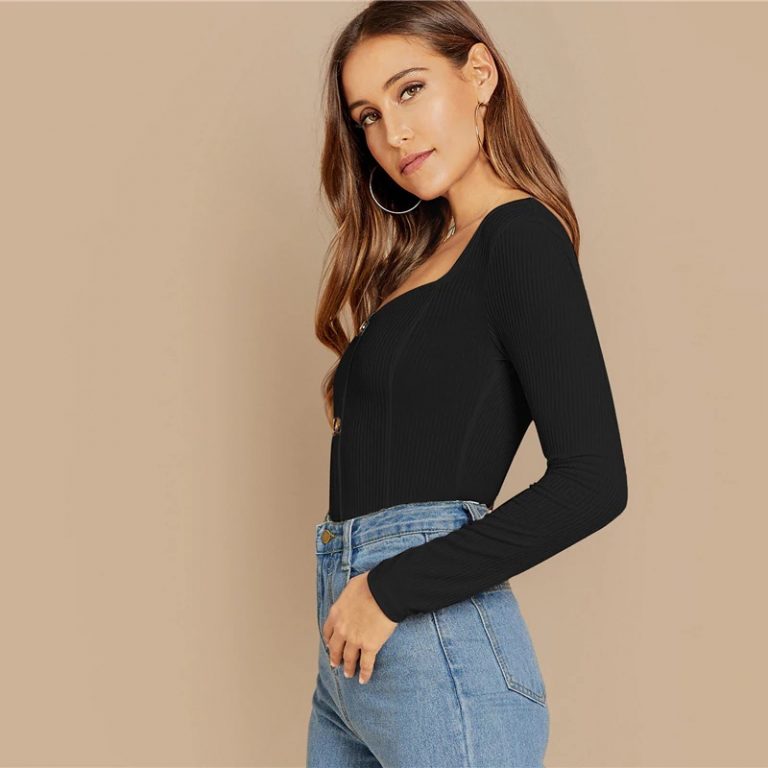 Office Lady Button Front Deep V Neck Workwear Tshirt - Image 9
