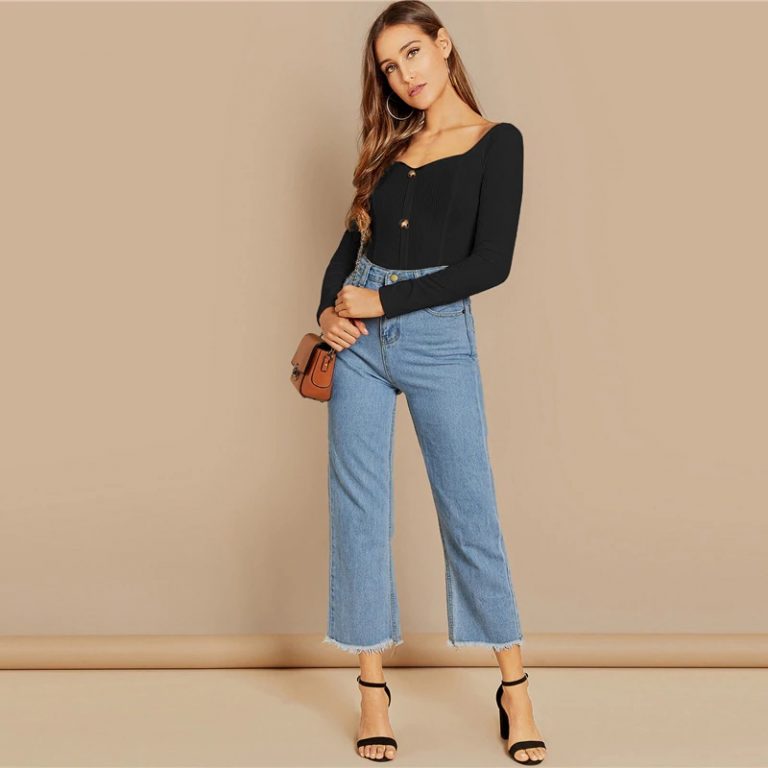 Office Lady Button Front Deep V Neck Workwear Tshirt - Image 11
