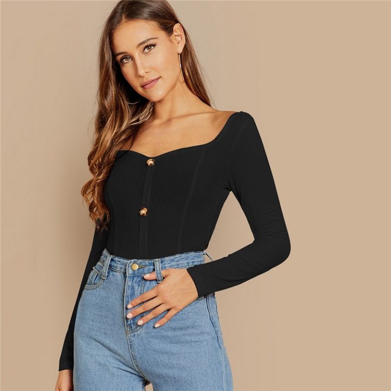 Office Lady Button Front Deep V Neck Workwear Tshirt - Image 7