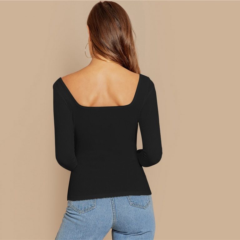 Office Lady Button Front Deep V Neck Workwear Tshirt - Image 8