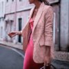 Office ladies plaid Long sleeve pockets single button blazer