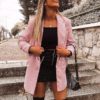 Office ladies plaid Long sleeve pockets single button blazer - Image 3