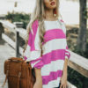Oversized Striped Sweatshirt Long Sleeve Round Neck Pullover Top - Image 8