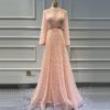 Pearls Tulle Long Sleeves Sexy Prom Gowns - Image 14