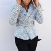 Plaid V-neck double breasted button belt ladies blazer - Image 3